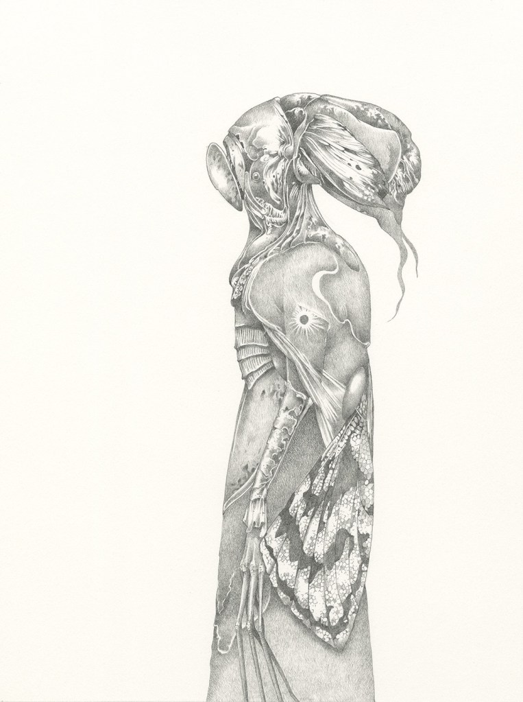 Graphite drawing of fantasy character